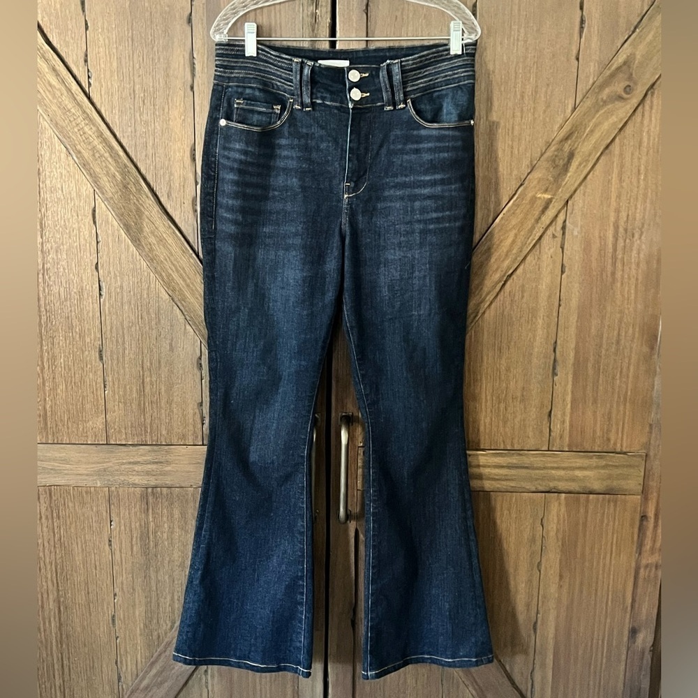 Frame Double Waistband Le High Rise Flare Jeans Dark Wash Size 32